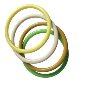 Set of 4 Vintage 70's Plastic Bangle Bracelet Spacers Yellow White Tan Green 3"